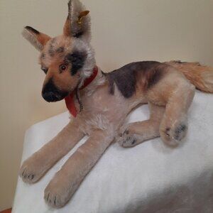 Steiff Arco German Shepherd With Tags Big 22 inch Lying Down Mohair Vintage 70s